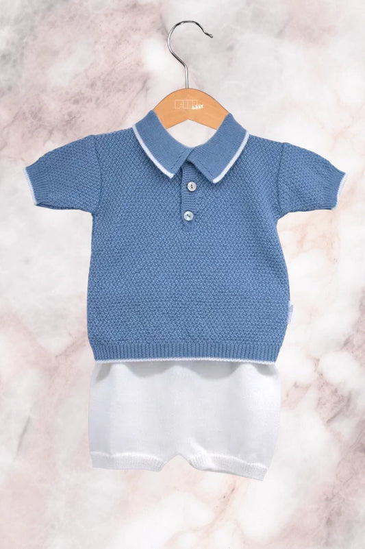 Ensemble bébé garçon tricoté 2 pièces — Polo & Short 100% Coton | 3-6 mois