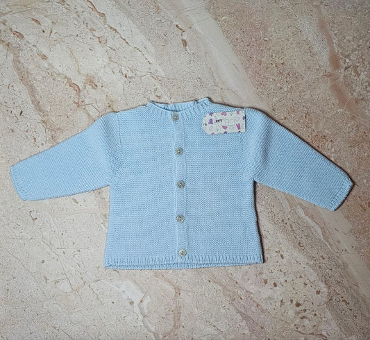 Gilet Bébé Coton Boutonné Bleu Ciel – Cardigan Tricoté 0-3 mois | Fabriqué au Portugal
