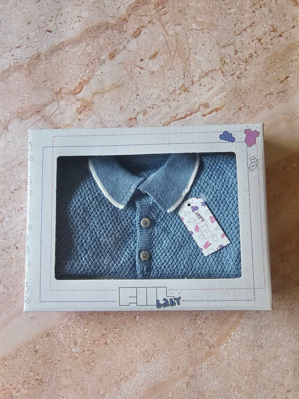 Ensemble bébé garçon tricoté 2 pièces — Polo & Short 100% Coton | 3-6 mois