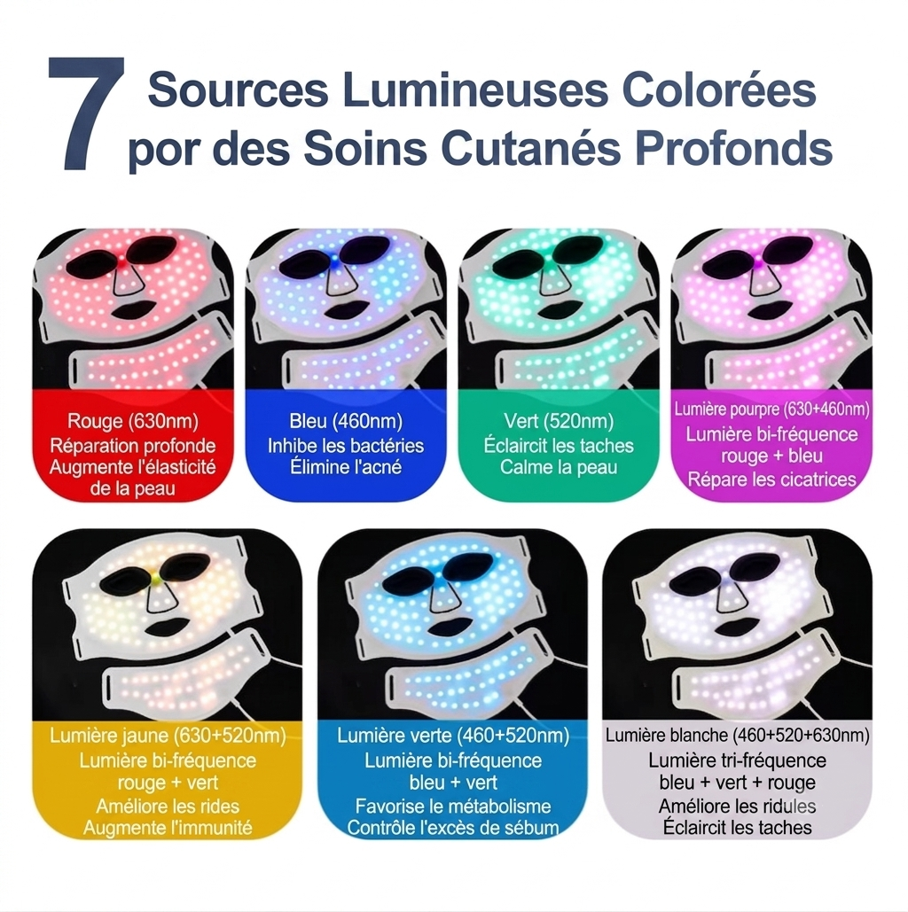 Masque LED Visage & Cou — Luminothérapie 7 Couleurs