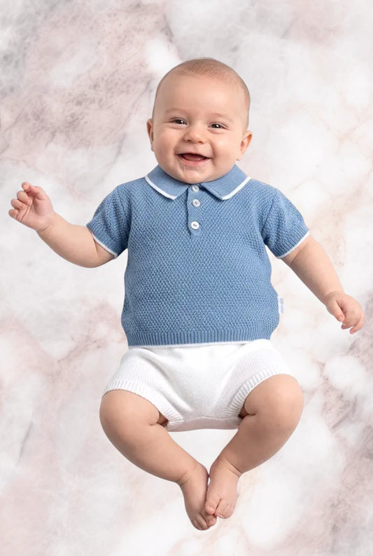 Ensemble bébé garçon tricoté 2 pièces — Polo & Short 100% Coton | 3-6 mois