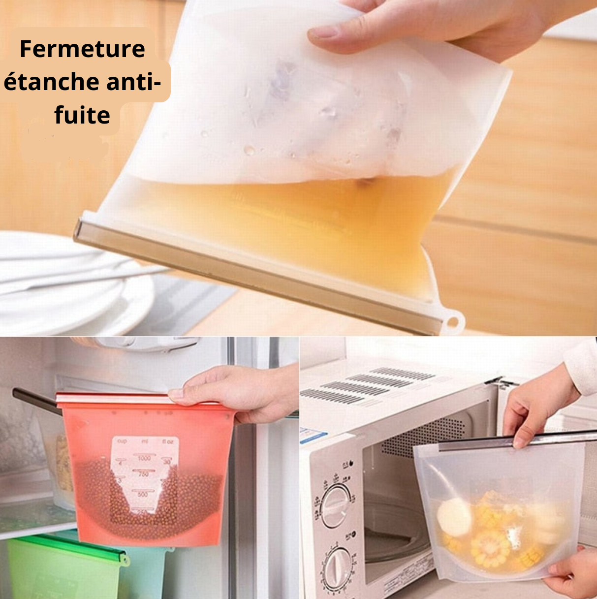 Sac Silicone Réutilisable Alimentaire – Anti-Gaspi Frigo, Four & Congélateur | GlowUpFamily