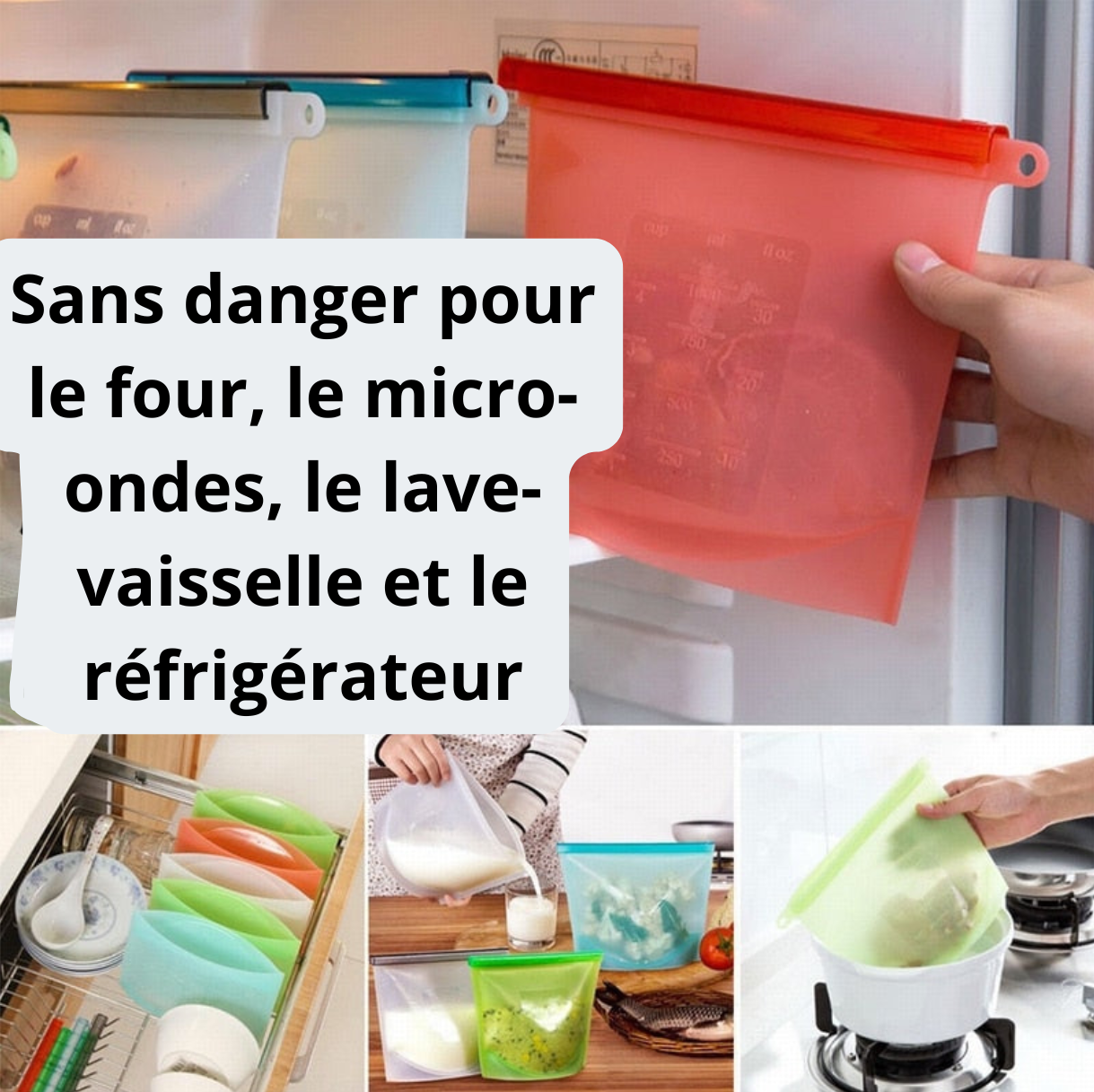 Sac Silicone Réutilisable Alimentaire – Anti-Gaspi Frigo, Four & Congélateur | GlowUpFamily