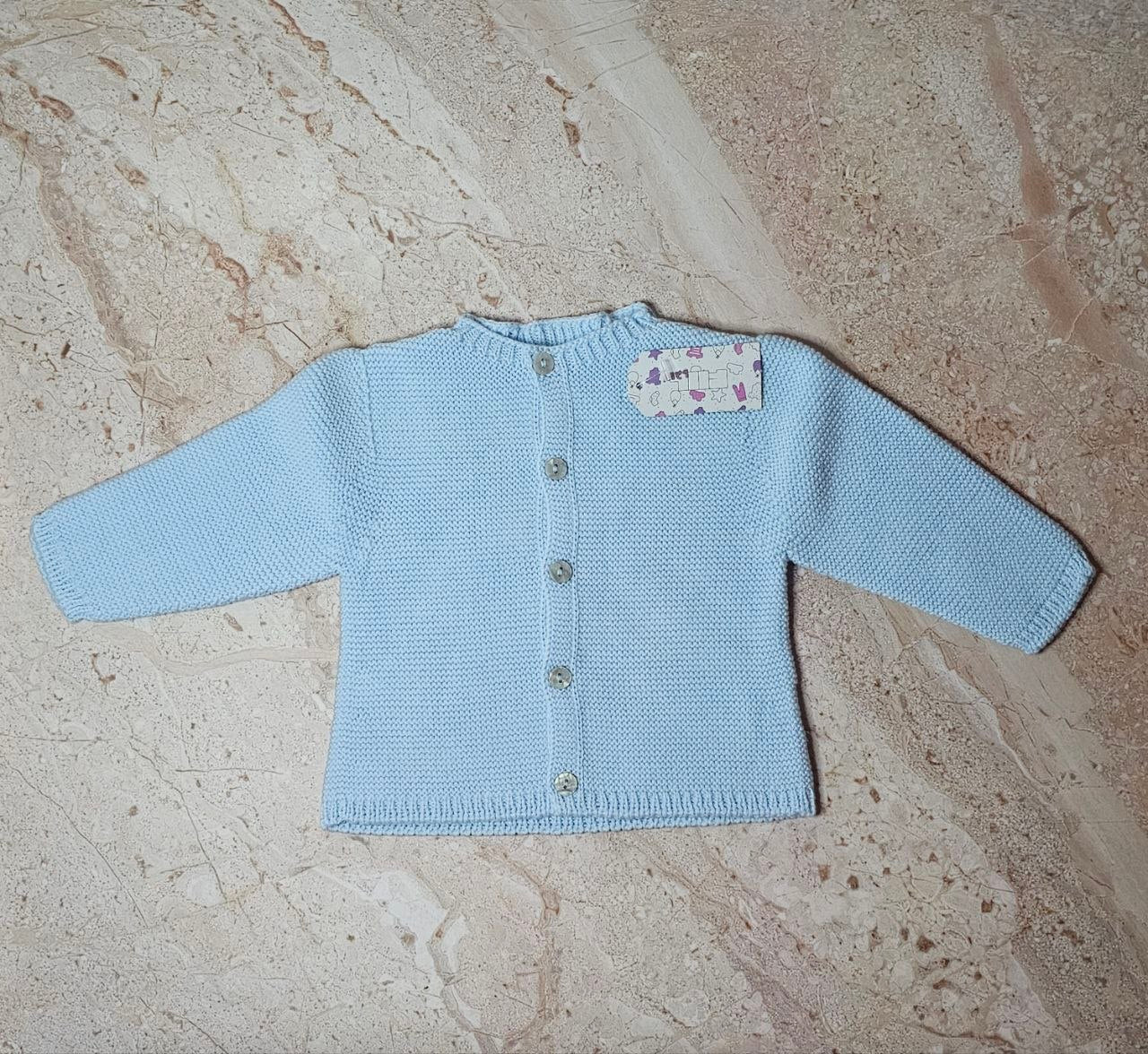 Gilet Bébé Coton Boutonné Bleu Ciel – Cardigan Tricoté 0-3 mois | Fabriqué au Portugal