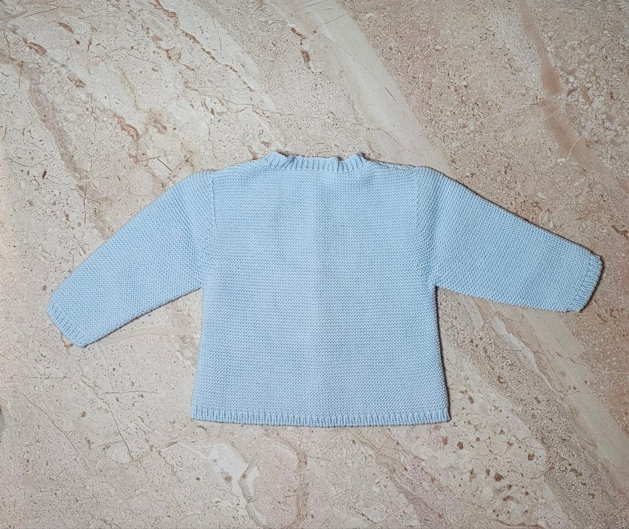 Gilet Bébé Coton Boutonné Bleu Ciel – Cardigan Tricoté 0-3 mois | Fabriqué au Portugal