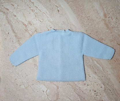 Gilet Bébé Coton Boutonné Bleu Ciel – Cardigan Tricoté 0-3 mois | Fabriqué au Portugal