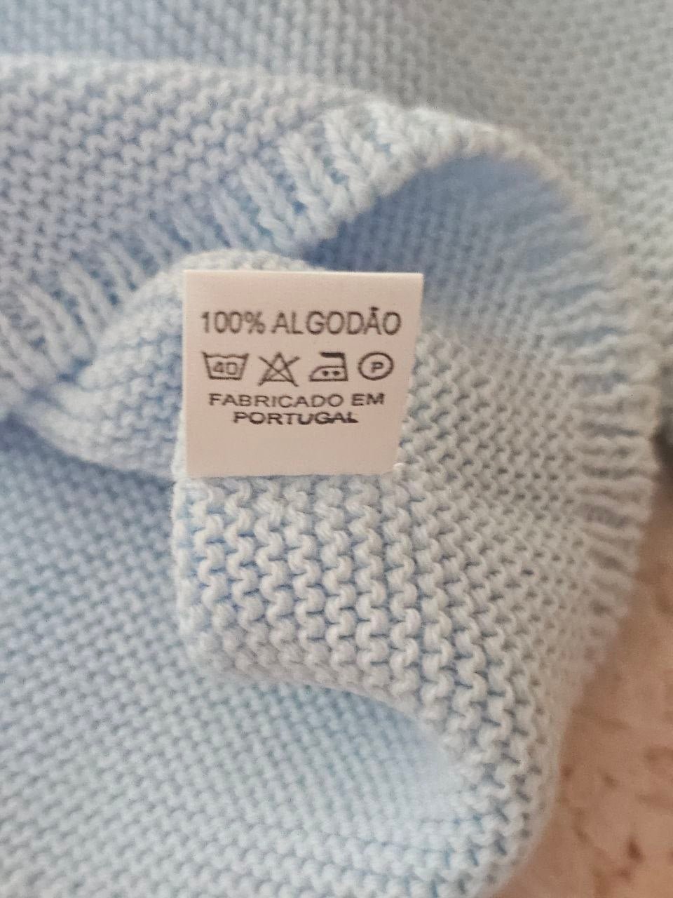 Gilet Bébé Coton Boutonné Bleu Ciel – Cardigan Tricoté 0-3 mois | Fabriqué au Portugal