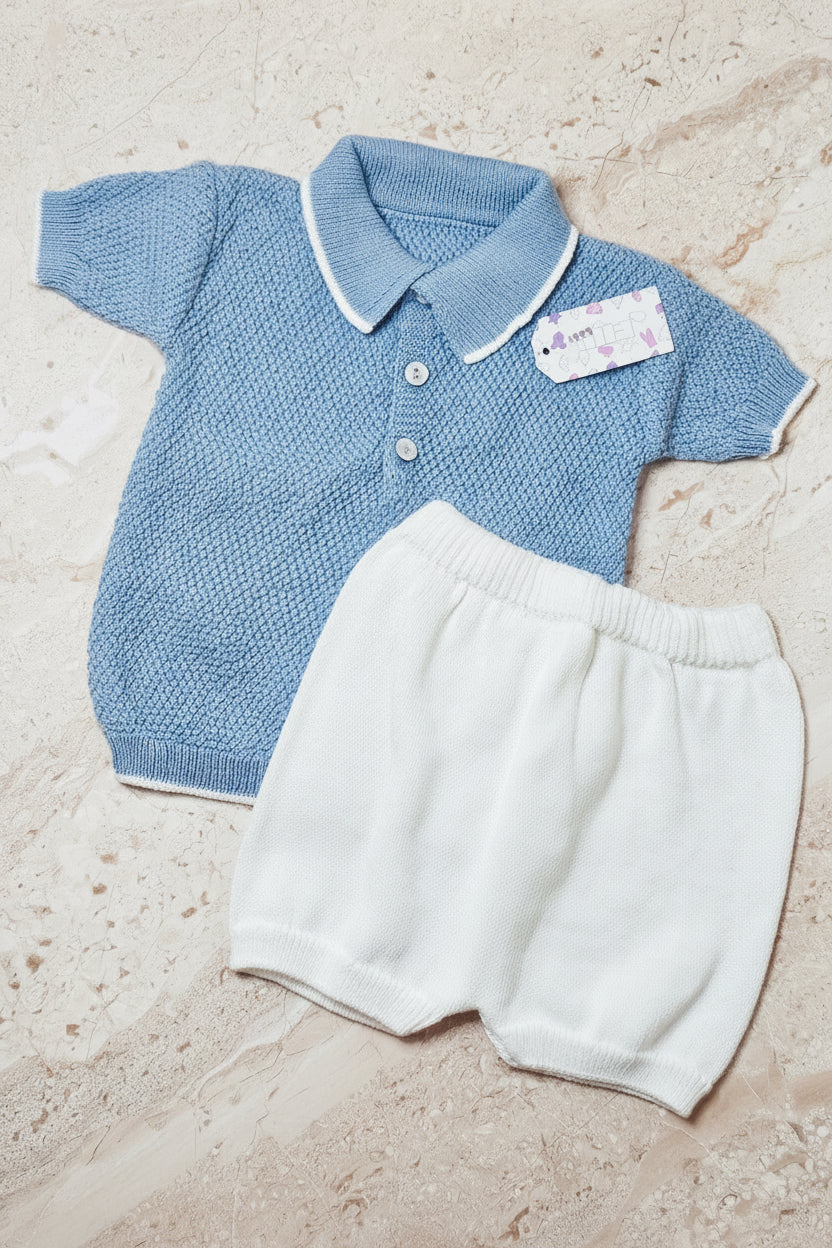 Ensemble bébé garçon tricoté 2 pièces — Polo & Short 100% Coton | 3-6 mois