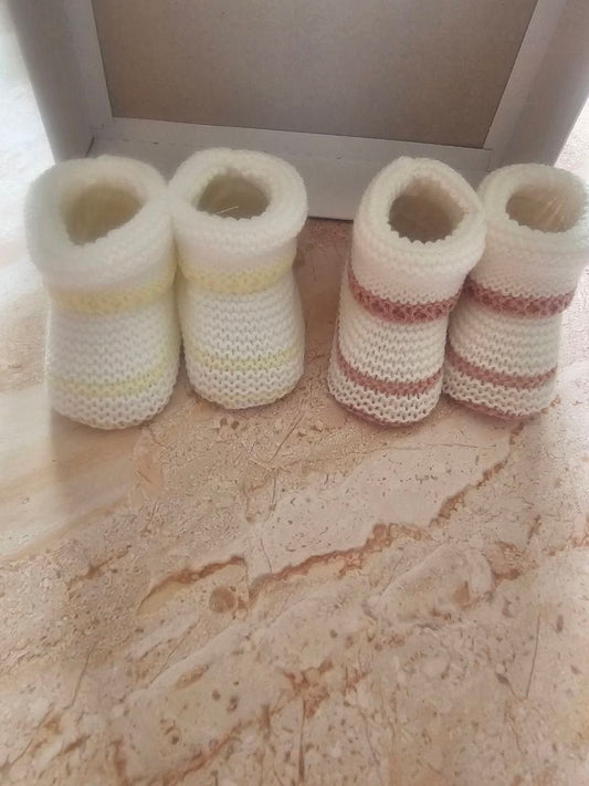 Lot de 2 Paires de Chaussons Bébé Tricotés – Fille & Garçon | Fabriqué au Portugal